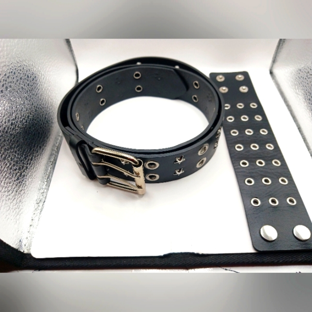 Gothic Grommet + Stars  Leather Belt + Grommet  Bracelet Unisex Black- New